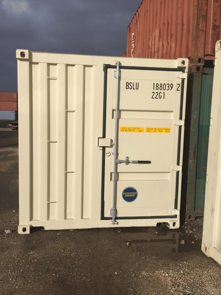 Door seals and locking bars on new one trip shipping container.