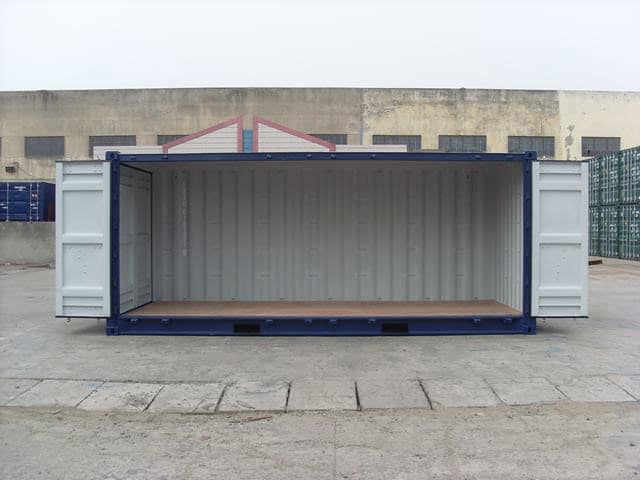 Open-side shipping container with the full side wall folded open
