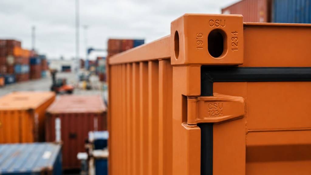 steel shipping container corner showing durable construction that withstands harsh weather